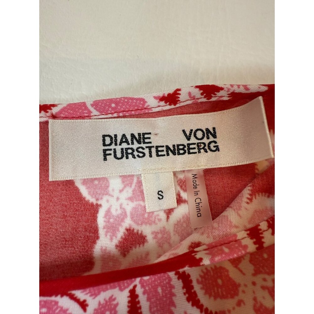 Diane Von Furstenberg Red Pink Floral Print Dress Small FLAW (bin ii89) - Picture 6 of 9